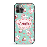 Cute Strawberry Bunny Macaron Dessert Kawaii Mint Custom Name Protective Phone Case Mobile Cover Durable Everyday Smartphone Shock Resistant