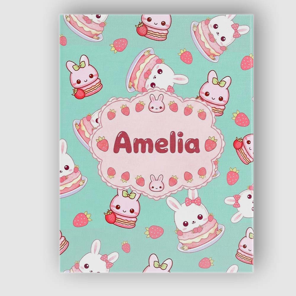 Personalised Name Cute Strawberry Bunny Custom  Modern Room Accent Elegant Feature Canvas Wall Art Print Decor Picture Ready to Hang