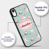 Cute Strawberry Bunny Macaron Dessert Kawaii Mint Custom Name Protective Phone Case Mobile Cover Durable Everyday Smartphone Shock Resistant