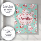 Personalised Name Cute Strawberry Bunny Custom  Modern Room Accent Elegant Feature Canvas Wall Art Print Decor Picture Ready to Hang