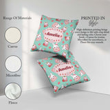 Custom Name Cute Strawberry Bunny Macaron Kawaii Mint Background Square Filled Cushion Throw Pillow Sofa Bed Home Decor Zip Washable UK Made