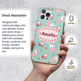 Cute Strawberry Bunny Macaron Dessert Kawaii Mint Custom Name Protective Phone Case Mobile Cover Durable Everyday Smartphone Shock Resistant