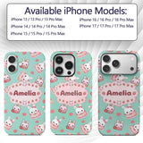 Cute Strawberry Bunny Macaron Dessert Kawaii Mint Custom Name Protective Phone Case Mobile Cover Durable Everyday Smartphone Shock Resistant