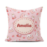 Custom Name Cute Strawberry Bunny Macaron Kawaii Pink Background Square Filled Cushion Throw Pillow Sofa Bed Home Decor Zip Washable UK Made