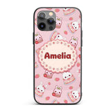 Cute Strawberry Bunny Macaron Dessert Kawaii Pink Custom Name Protective Phone Case Mobile Cover Durable Everyday Smartphone Shock Resistant