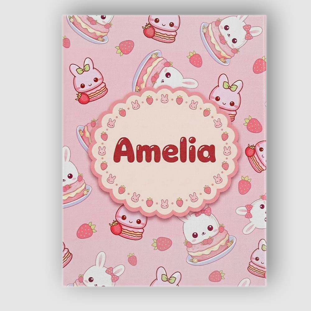 Personalised Name Cute Strawberry Bunny Custom  Modern Room Accent Elegant Feature Canvas Wall Art Print Decor Picture Ready to Hang
