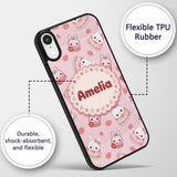 Cute Strawberry Bunny Macaron Dessert Kawaii Pink Custom Name Protective Phone Case Mobile Cover Durable Everyday Smartphone Shock Resistant