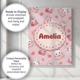 Personalised Name Cute Strawberry Bunny Custom  Modern Room Accent Elegant Feature Canvas Wall Art Print Decor Picture Ready to Hang
