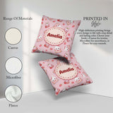 Custom Name Cute Strawberry Bunny Macaron Kawaii Pink Background Square Filled Cushion Throw Pillow Sofa Bed Home Decor Zip Washable UK Made