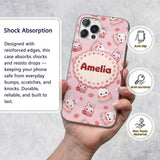 Cute Strawberry Bunny Macaron Dessert Kawaii Pink Custom Name Protective Phone Case Mobile Cover Durable Everyday Smartphone Shock Resistant