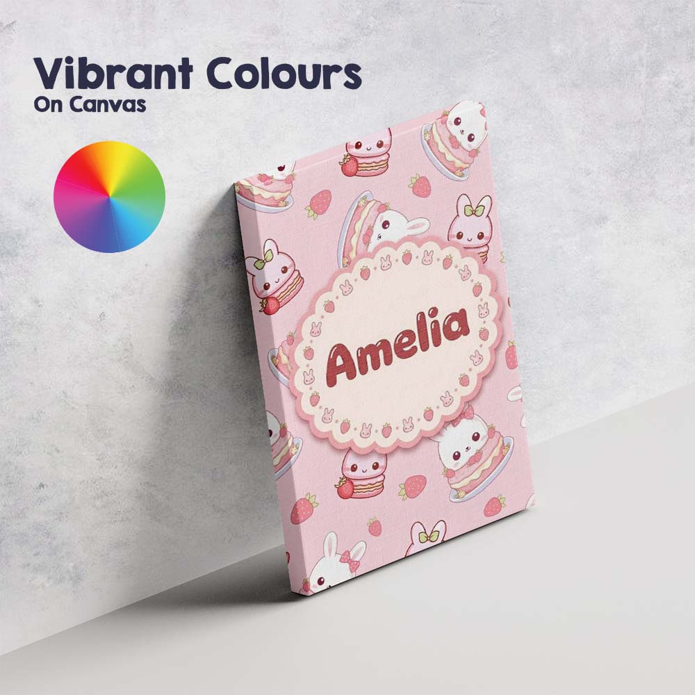 Personalised Name Cute Strawberry Bunny Custom  Modern Room Accent Elegant Feature Canvas Wall Art Print Decor Picture Ready to Hang