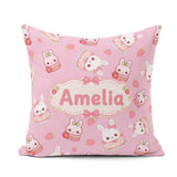 Custom Name Strawberry Bunny Macaron Dessert Kawaii Blush Pink Square Filled Cushion Throw Pillow Sofa Bed Home Decor Zip Washable UK Made