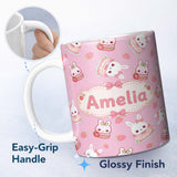 Personalized Custom Name Strawberry Bunny Macaron Dessert Kawaii Blush Pink Background 11oz Ceramic Coffee Tea Mug White Large Handle