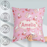 Custom Name Strawberry Bunny Macaron Dessert Kawaii Blush Pink Square Filled Cushion Throw Pillow Sofa Bed Home Decor Zip Washable UK Made