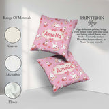 Custom Name Strawberry Bunny Macaron Dessert Kawaii Blush Pink Square Filled Cushion Throw Pillow Sofa Bed Home Decor Zip Washable UK Made