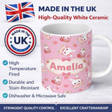 Personalized Custom Name Strawberry Bunny Macaron Dessert Kawaii Blush Pink Background 11oz Ceramic Coffee Tea Mug White Large Handle