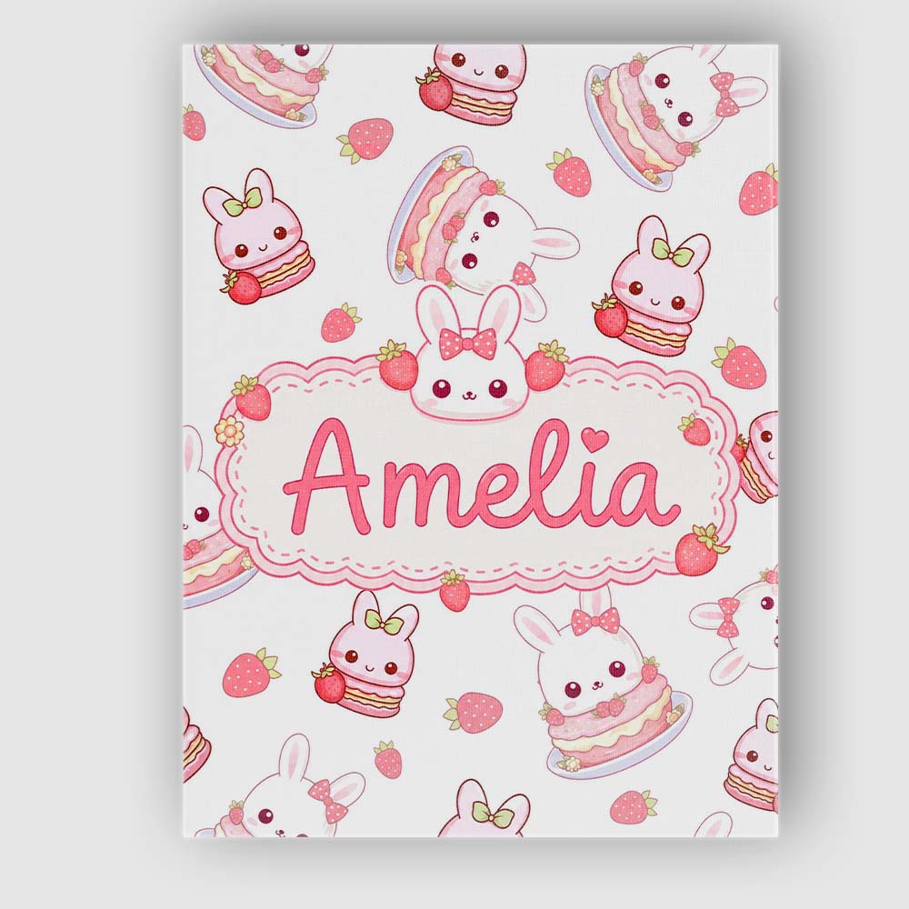 Personalised Name Cute Strawberry Bunny Custom  Modern Room Accent Elegant Feature Canvas Wall Art Print Decor Picture Ready to Hang