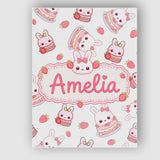 Personalised Name Cute Strawberry Bunny Custom  Modern Room Accent Elegant Feature Canvas Wall Art Print Decor Picture Ready to Hang