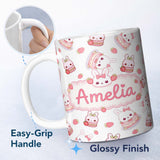 Personalized Custom Name Cute Strawberry Bunny Macaron Dessert Kawaii White Background 11oz Ceramic Coffee Tea Mug White Large Handle