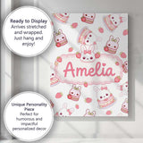 Personalised Name Cute Strawberry Bunny Custom  Modern Room Accent Elegant Feature Canvas Wall Art Print Decor Picture Ready to Hang