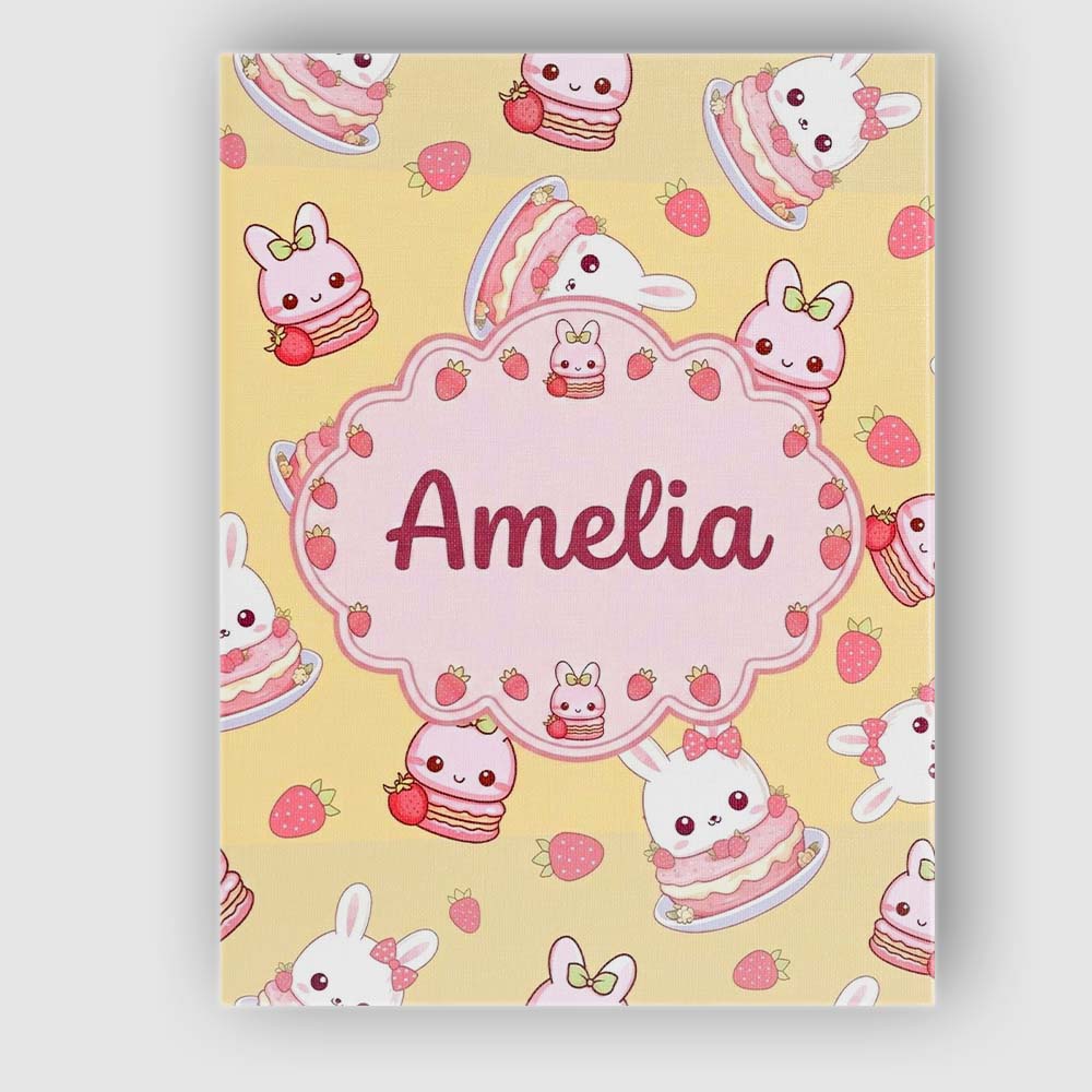 Personalised Name Cute Strawberry Bunny Custom  Modern Room Accent Elegant Feature Canvas Wall Art Print Decor Picture Ready to Hang