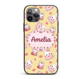 Cute Strawberry Bunny Macaron Dessert Kawaii Custom Name Protective Phone Case Mobile Cover Durable Everyday Smartphone Shock Resistant