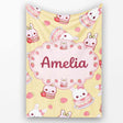 Cute Strawberry Bunny Macaron Dessert Kawaii Yellow Background  Personalised Custom Name Super Soft Fleece Blanket Bed Sofa Throw