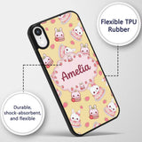 Cute Strawberry Bunny Macaron Dessert Kawaii Custom Name Protective Phone Case Mobile Cover Durable Everyday Smartphone Shock Resistant
