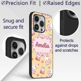 Cute Strawberry Bunny Macaron Dessert Kawaii Custom Name Protective Phone Case Mobile Cover Durable Everyday Smartphone Shock Resistant