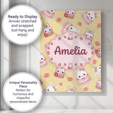 Personalised Name Cute Strawberry Bunny Custom  Modern Room Accent Elegant Feature Canvas Wall Art Print Decor Picture Ready to Hang