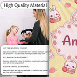 Cute Strawberry Bunny Macaron Dessert Kawaii Yellow Background  Personalised Custom Name Super Soft Fleece Blanket Bed Sofa Throw