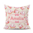 Custom Name Cute Bunny Donut Strawberry Dessert Cream Background Square Filled Cushion Throw Pillow Sofa Bed Home Decor Zip Washable UK Made