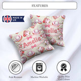 Custom Name Cute Bunny Donut Strawberry Dessert Cream Background Square Filled Cushion Throw Pillow Sofa Bed Home Decor Zip Washable UK Made