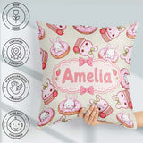 Custom Name Cute Bunny Donut Strawberry Dessert Cream Background Square Filled Cushion Throw Pillow Sofa Bed Home Decor Zip Washable UK Made