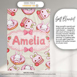 Cute Bunny Donut Strawberry Dessert Kawaii Cream Background  Personalised Custom Name Super Soft Fleece Blanket Bed Sofa Throw