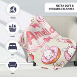 Cute Bunny Donut Strawberry Dessert Kawaii Cream Background  Personalised Custom Name Super Soft Fleece Blanket Bed Sofa Throw