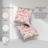 Custom Name Cute Bunny Donut Strawberry Dessert Cream Background Square Filled Cushion Throw Pillow Sofa Bed Home Decor Zip Washable UK Made