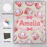 Personalised Name Cute Bunny Donut Strawberry Custom Unique Gift Idea Modern Room Accent Canvas Wall Art Print Decor Picture Ready to Hang