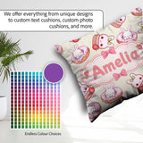 Custom Name Cute Bunny Donut Strawberry Dessert Cream Background Square Filled Cushion Throw Pillow Sofa Bed Home Decor Zip Washable UK Made