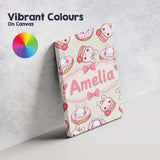 Personalised Name Cute Bunny Donut Strawberry Custom Unique Gift Idea Modern Room Accent Canvas Wall Art Print Decor Picture Ready to Hang