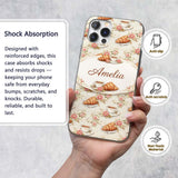 Floral Vintage Croissant Tea Cup Seamless Pattern Custom Name Protective Phone Case Mobile Cover Durable Everyday Smartphone Shock Resistant