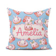 Custom Name Bunny Donut Strawberry Dessert Kawaii Blue Seamless Square Filled Cushion Throw Pillow Sofa Bed Home Decor Zip Washable UK Made
