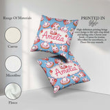 Custom Name Bunny Donut Strawberry Dessert Kawaii Blue Seamless Square Filled Cushion Throw Pillow Sofa Bed Home Decor Zip Washable UK Made