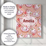 Personalised Name Cute Bunny Donut Strawberry Custom Unique Gift Idea Modern Room Accent Canvas Wall Art Print Decor Picture Ready to Hang