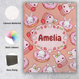 Personalised Name Cute Bunny Donut Strawberry Custom Unique Gift Idea Modern Room Accent Canvas Wall Art Print Decor Picture Ready to Hang