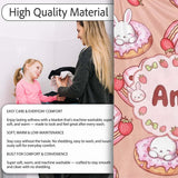 Cute Bunny Donut Strawberry Dessert Kawaii Peach Background  Personalised Custom Name Super Soft Fleece Blanket Bed Sofa Throw