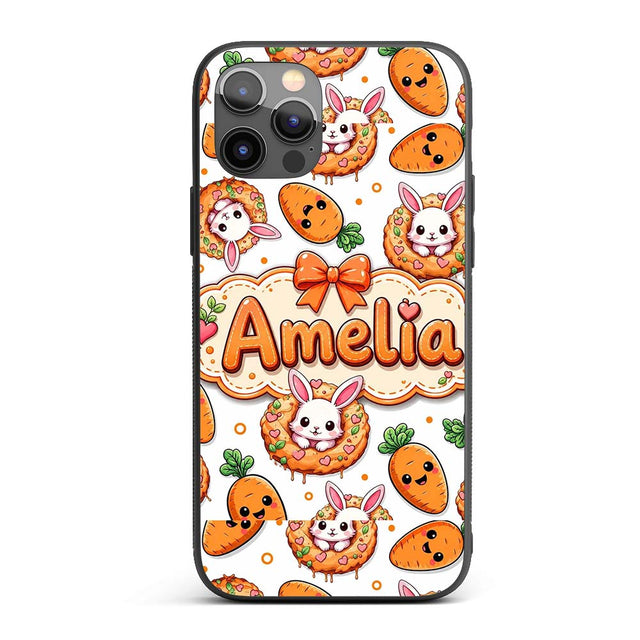 Cute Bunny Donut Carrot Kawaii Easter Dessert Custom Name Protective Phone Case Mobile Cover Durable Everyday Smartphone Shock Resistant
