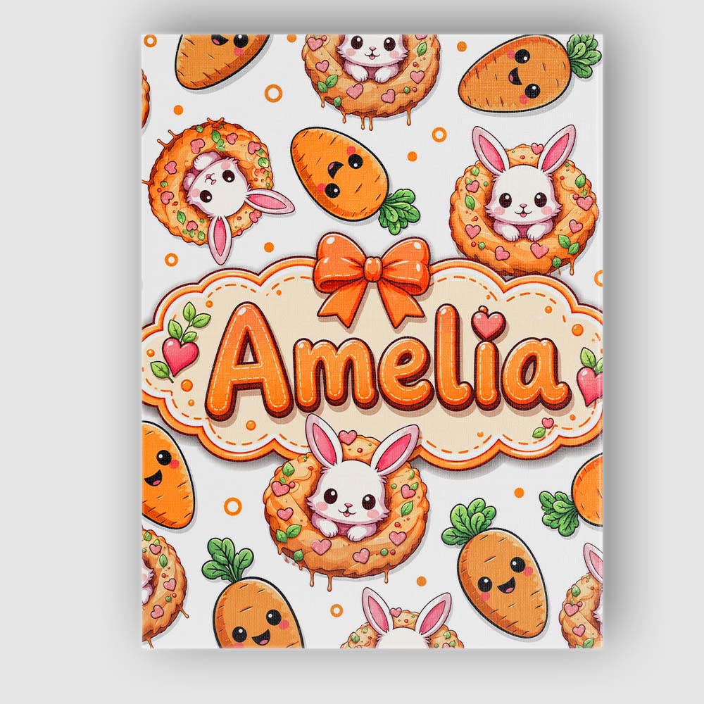 Personalised Name Cute Bunny Donut Carrot Custom  Unique Gift Idea Elegant Feature Canvas Wall Art Print Decor Picture Ready to Hang