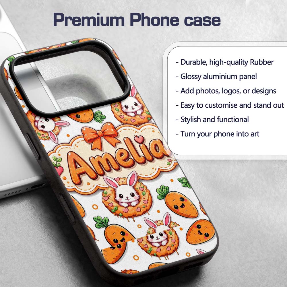 Cute Bunny Donut Carrot Kawaii Easter Dessert Custom Name Protective Phone Case Mobile Cover Durable Everyday Smartphone Shock Resistant