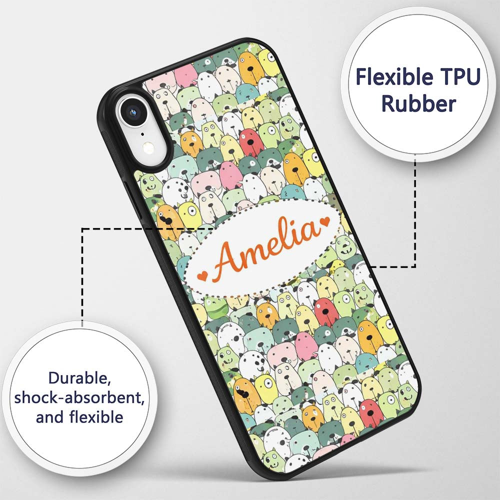 Cute Cartoon Dogs Crowd Multicolour Seamless Custom Name Protective Phone Case Mobile Cover Durable Everyday Smartphone Shock Resistant